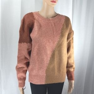 FOR THE REPUBLIC Colorblock Faux Mohair Dolman Drop Sleeve Crewneck Sweater Sz L
